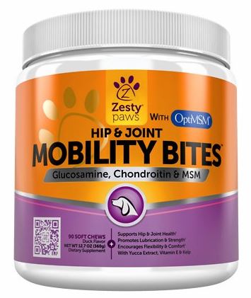 Zesty Paws Mobility Bites Hip & Joint Support Chews with Glucosamine, Chondroitin & MSM for Dogs