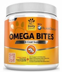 Zesty Paws Omega Bites Skin & Coat Support Chews with Omega 3, 6, & 9 for Dogs