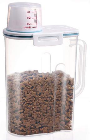PISSION Pet Food Storage Container with Measuring Cup, Pour Spout and Seal Buckles Food Dispenser for Dogs Cat