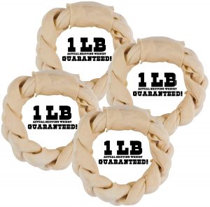 Balls 'n Bones Big Dog One-Pound Braided Rawhide Rings for Large Dogs