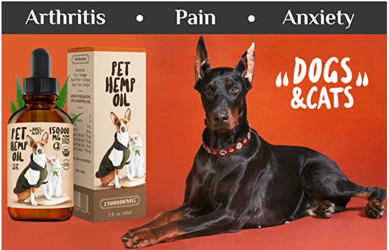 Hemp Oil Dogs Cats - 150 000 MG - Anti-Anxiety, Arthritis, Seizures, Pain Relief